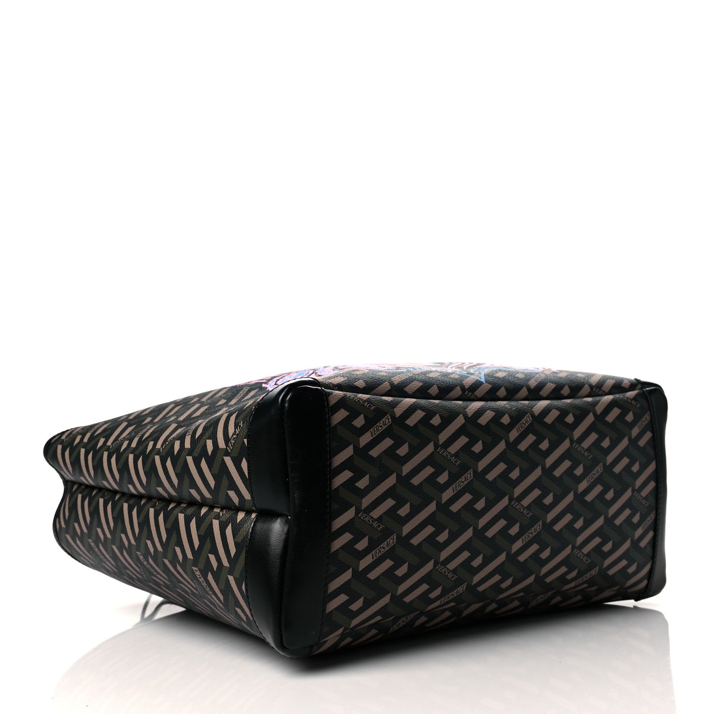 Coated Canvas Calfskin La Greca Medusa Music Signature Shopper Tote Bag Black Khaki Multicolor