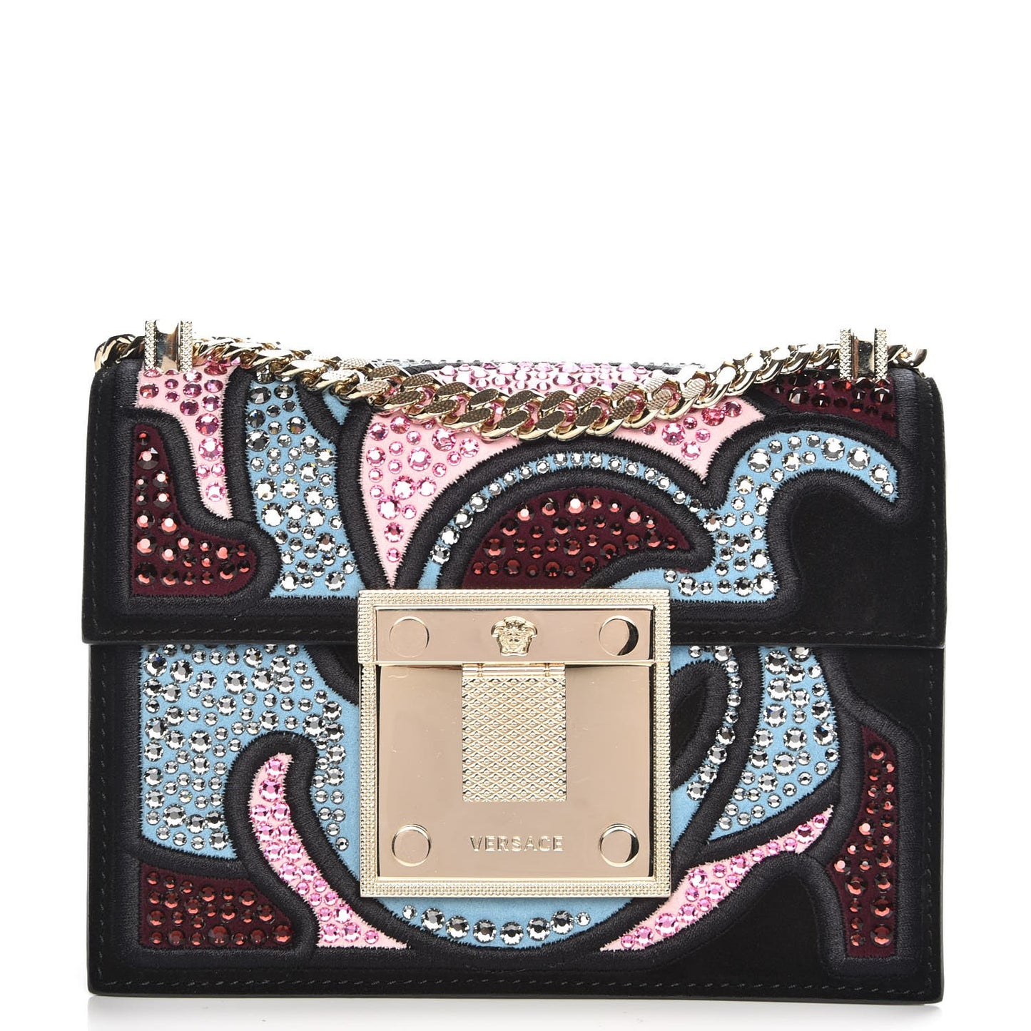 Nappa Crystal Small Baroccoflage Diamante Flap Black
