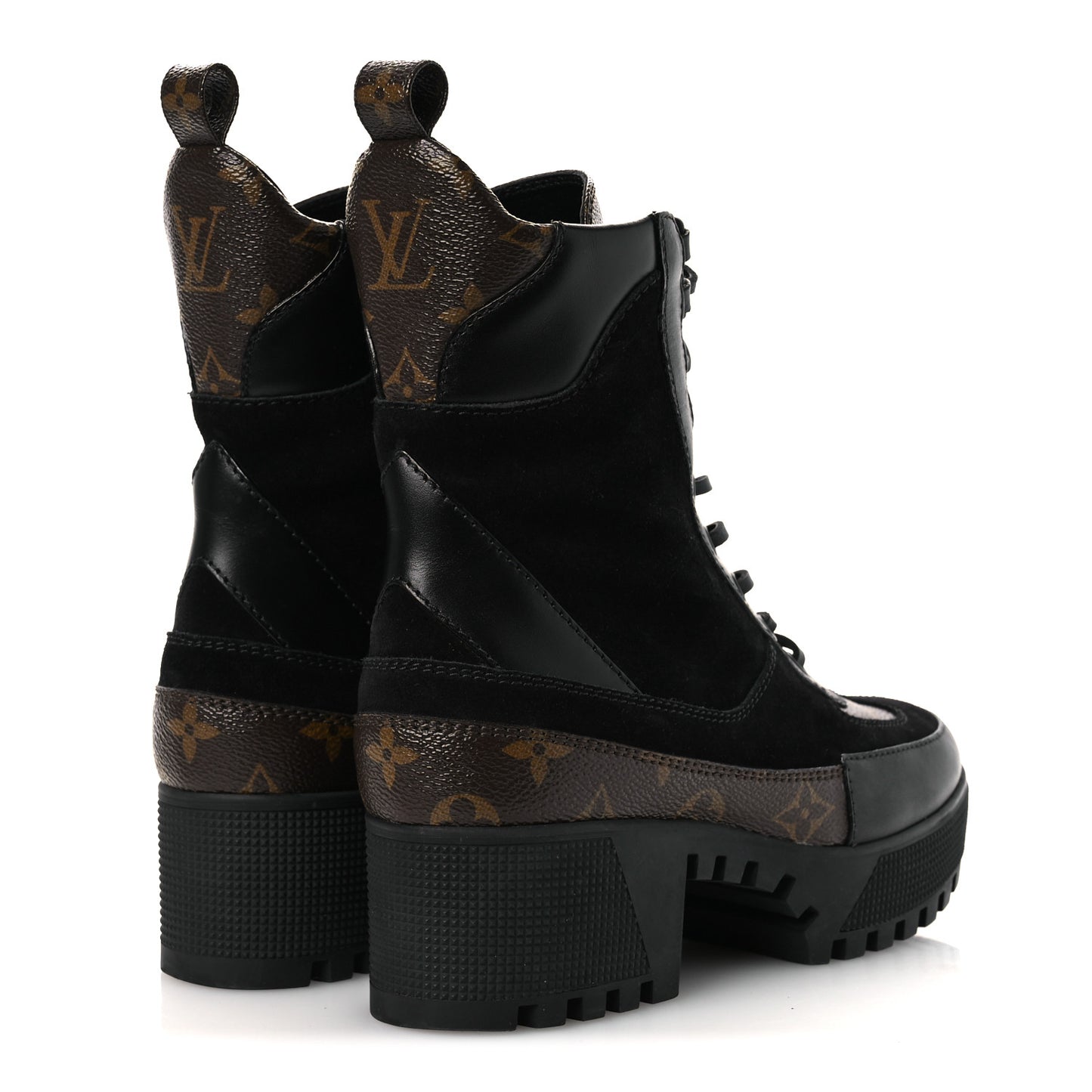 Suede Calfskin Monogram Laureate Platform Desert Boots 36 Black