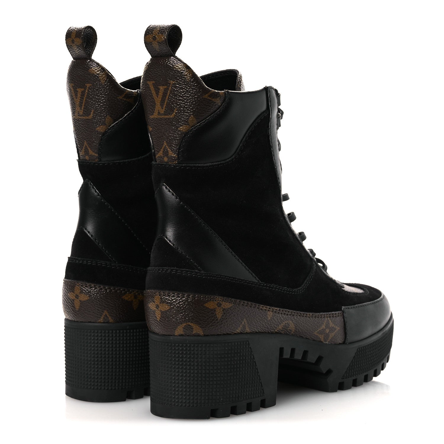 Louis Vuitton Suede Calfskin Monogram Laureate Platform Desert Boots 36 Black 5 of 13