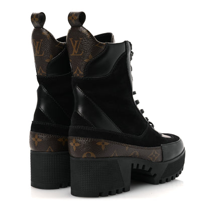 Louis Vuitton Suede Calfskin Monogram Laureate Platform Desert Boots 36 Black 5 of 13