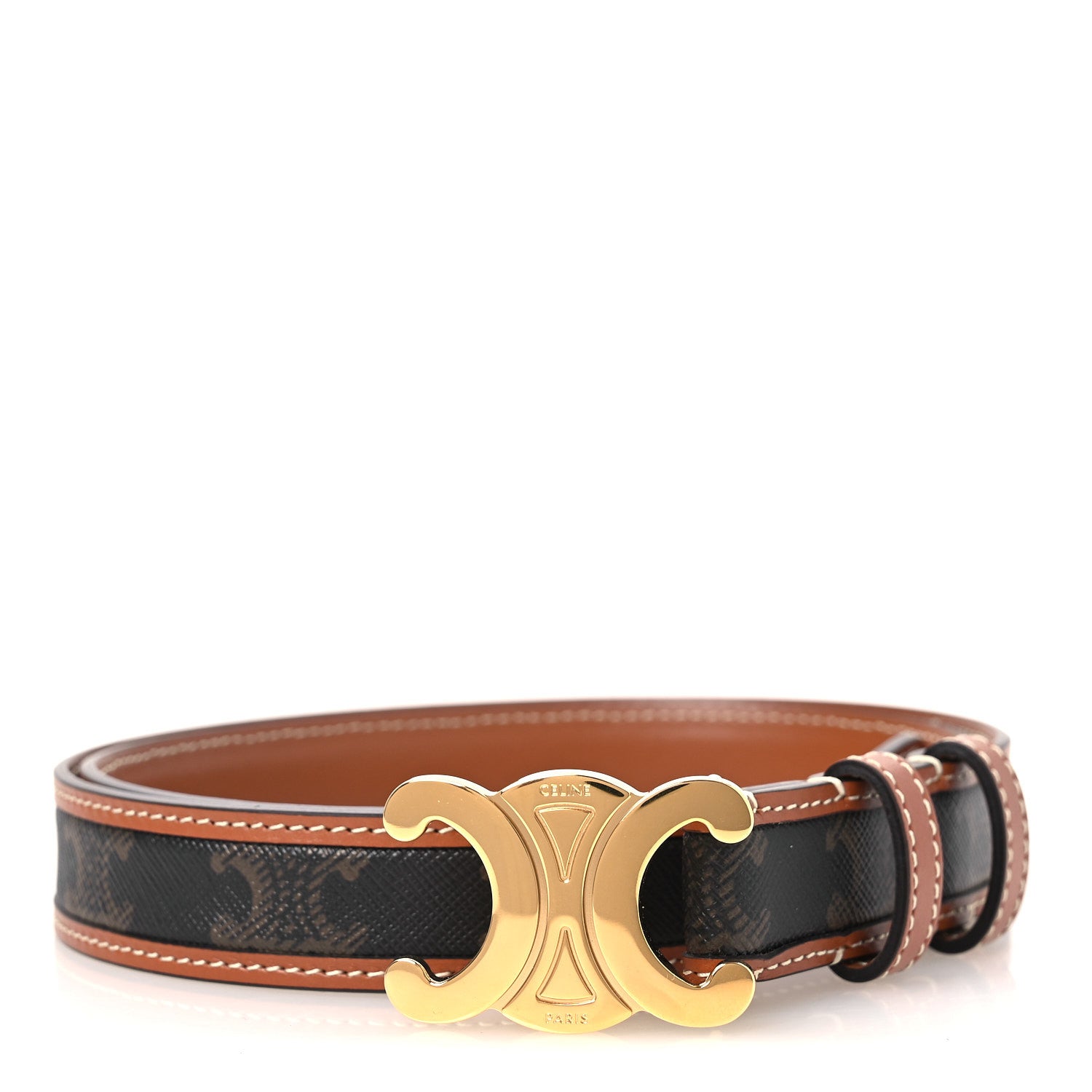 Celine Canvas Calfskin Medium 25mm Triomphe 85 34 Belt Tan 1886321