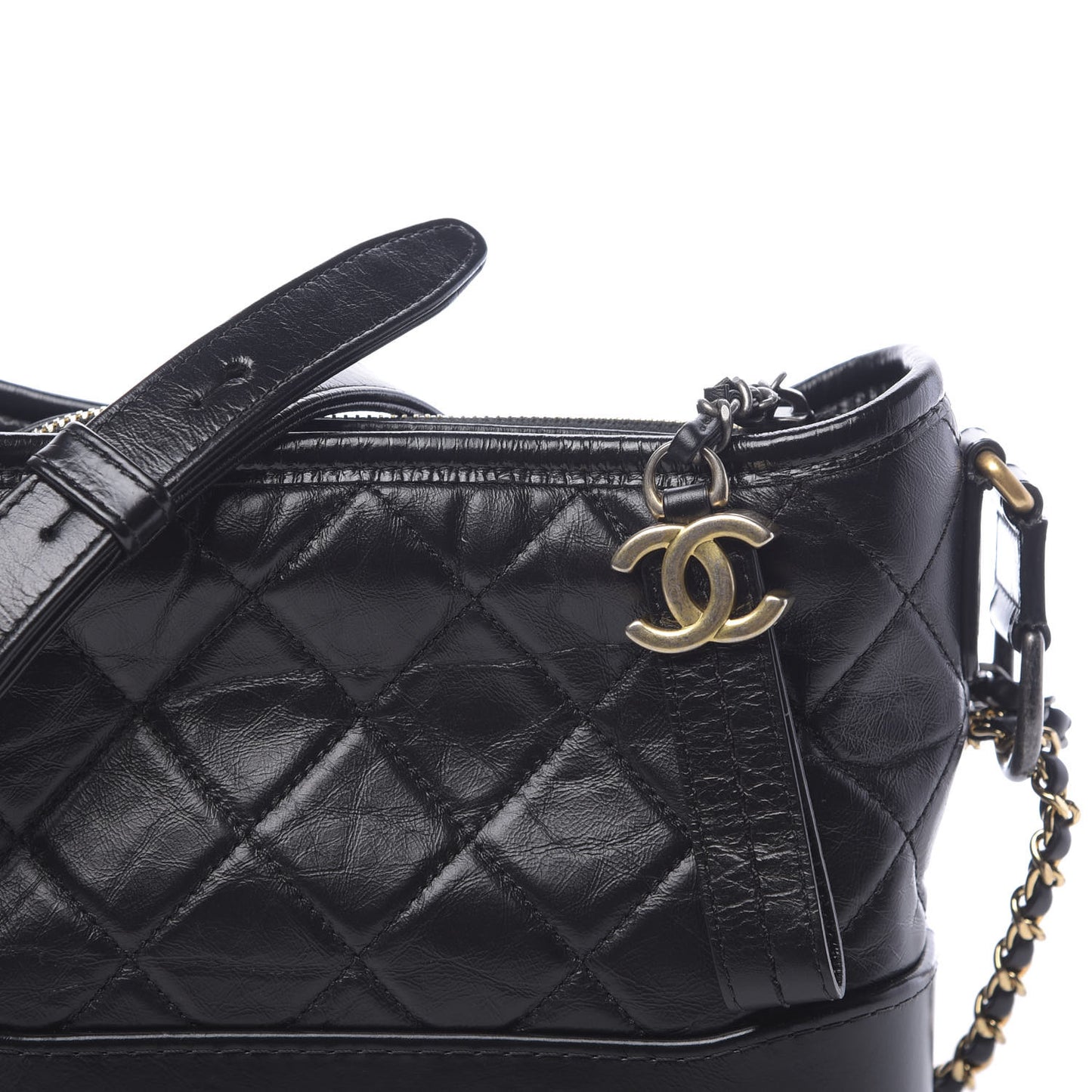 Aged Calfskin Quilted Small Gabrielle Hobo Black