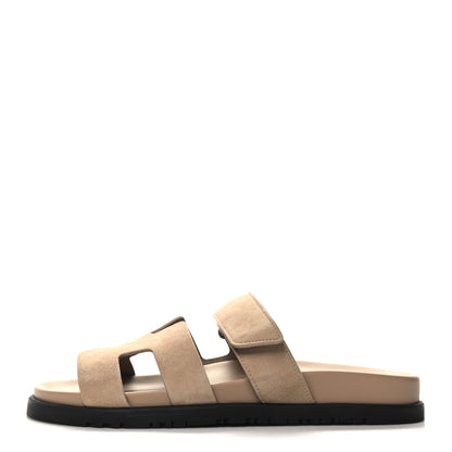 Hermes Suede Goatskin Womens Chypre Sandals 40 Beige Argile 1 of 10