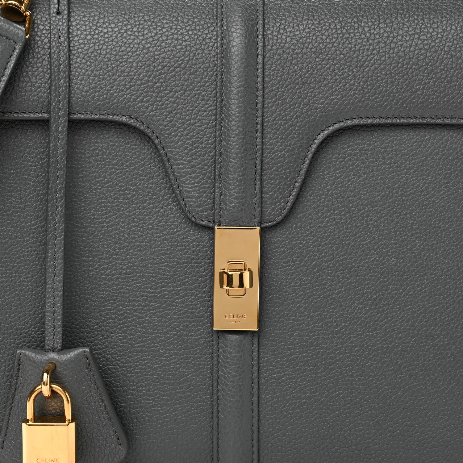 Celine Grained Calfskin Classique 16 Top Handle Bag Medium Grey 8 of 11