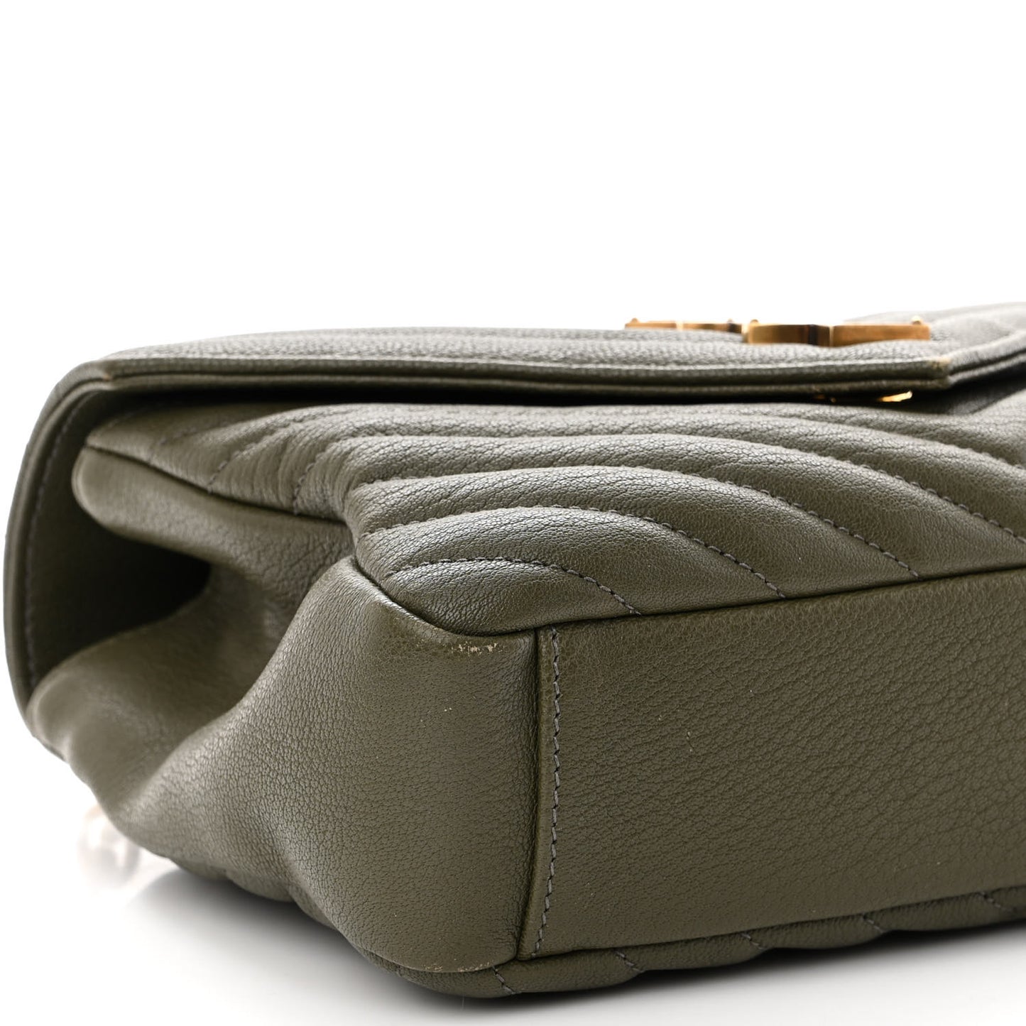Sheepskin Matelasse Chevron Monogram Medium College Bag Military Olive