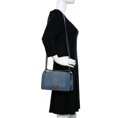 Chanel Denim Quilted Medium Boy Flap Blue 2 of 10