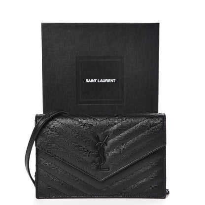 Saint Laurent Grain De Poudre Matelasse Chevron Monogram Envelope Chain Wallet Black 11 of 11