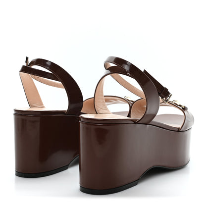 Gucci Patent Horsebit Ankle Strap 75mm Flatform Sandals 38 Burgundy 5 of 8