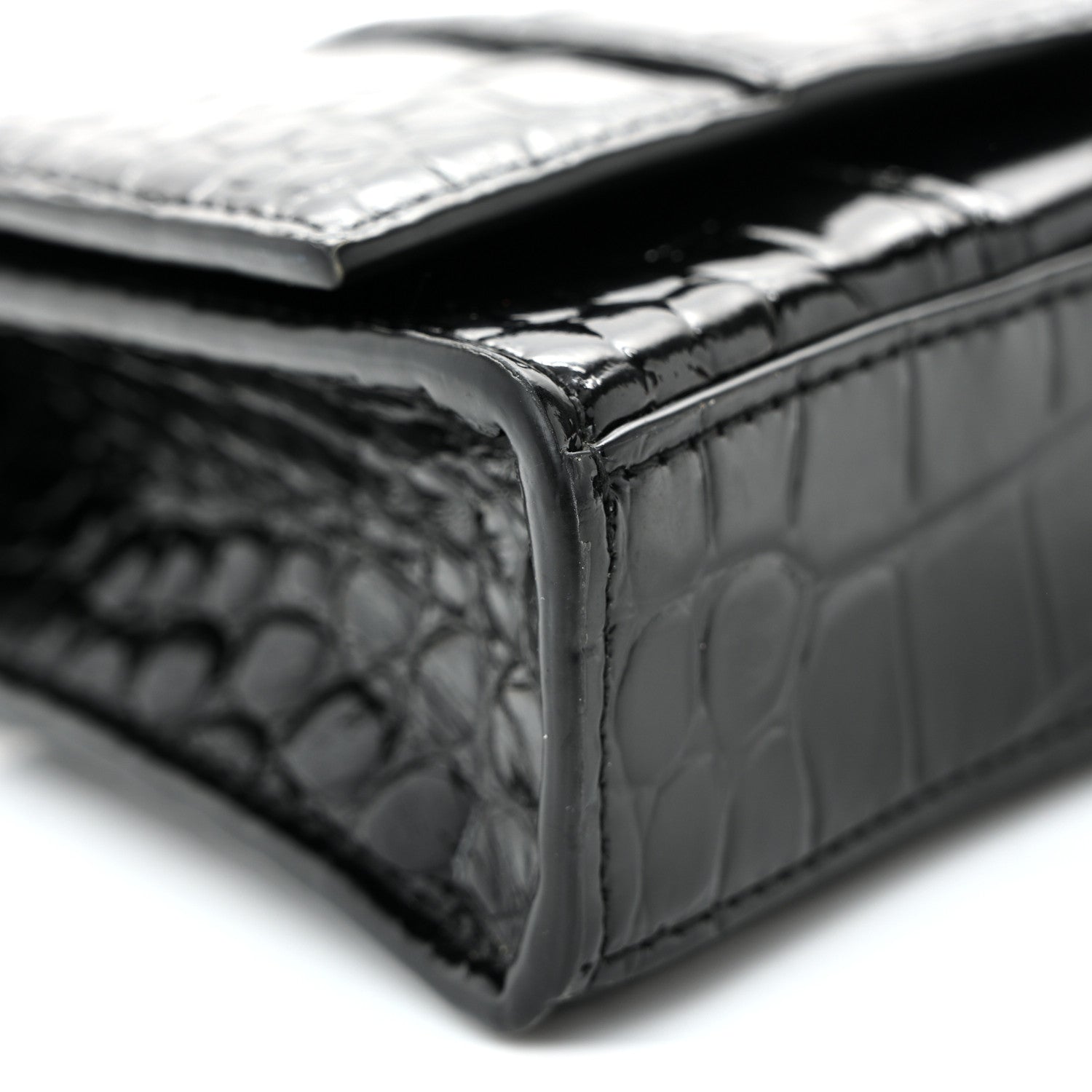 Balenciaga Shiny Calfskin Monochrome Crocodile Embossed Hourglass Chain Bag Black 8 of 10