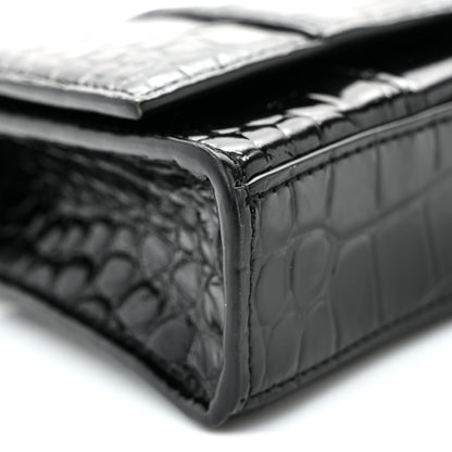 Balenciaga Shiny Calfskin Monochrome Crocodile Embossed Hourglass Chain Bag Black 8 of 10