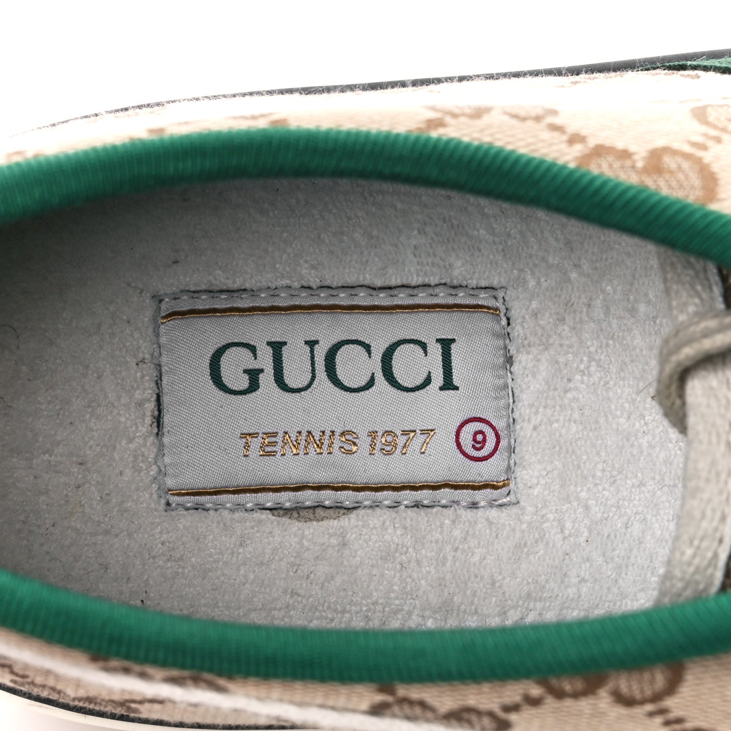 GG Monogram Web Mens 1977 Tennis Sneakers 9 Beige Ebony Mystic White