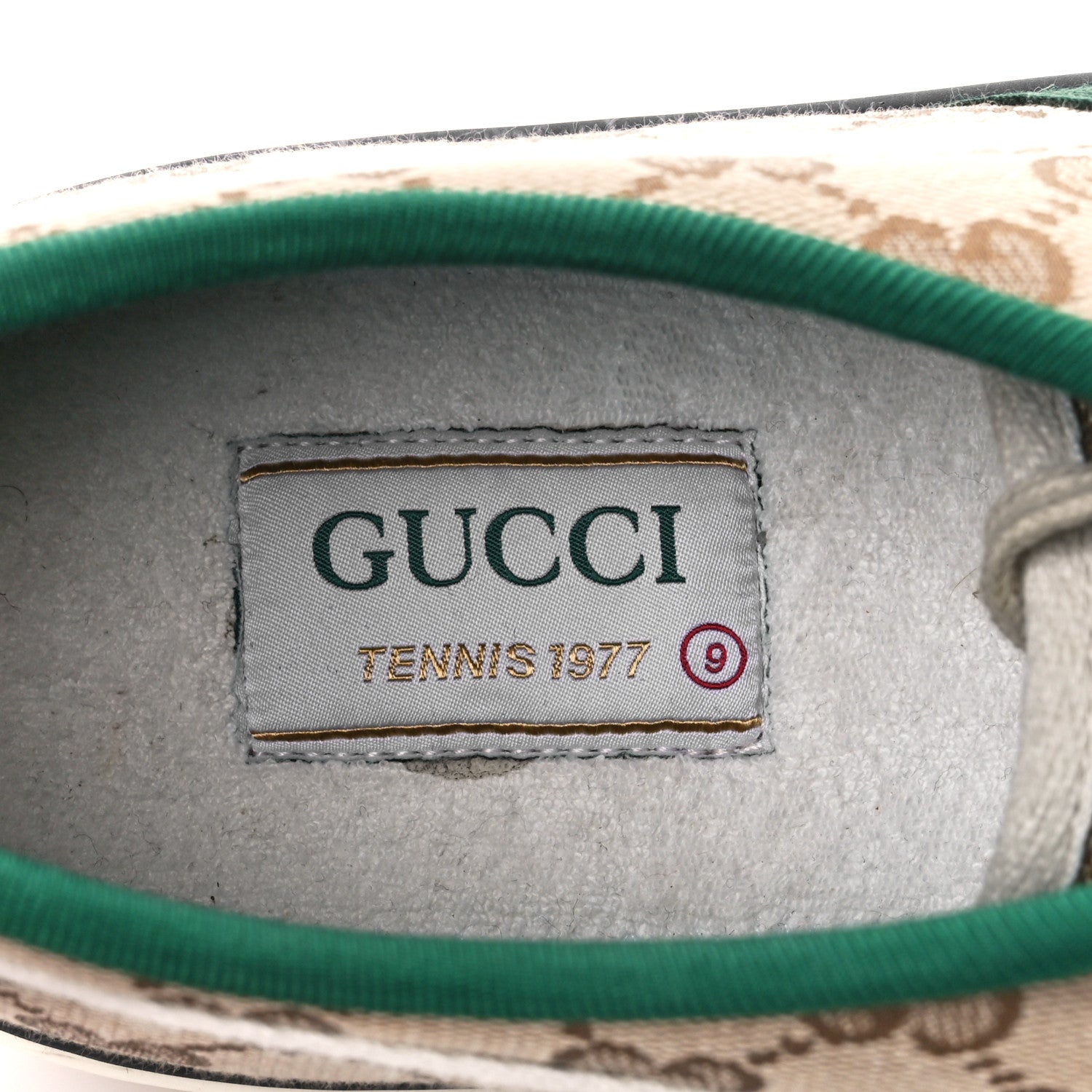 Gucci GG Monogram Web Mens 1977 Tennis Sneakers 9 Beige Ebony Mystic White 7 of 7
