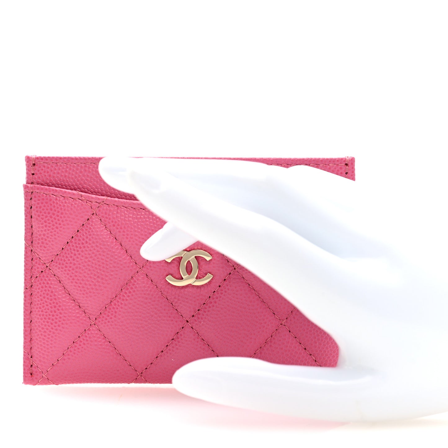 Caviar Quilted Card Holder Dark Pink