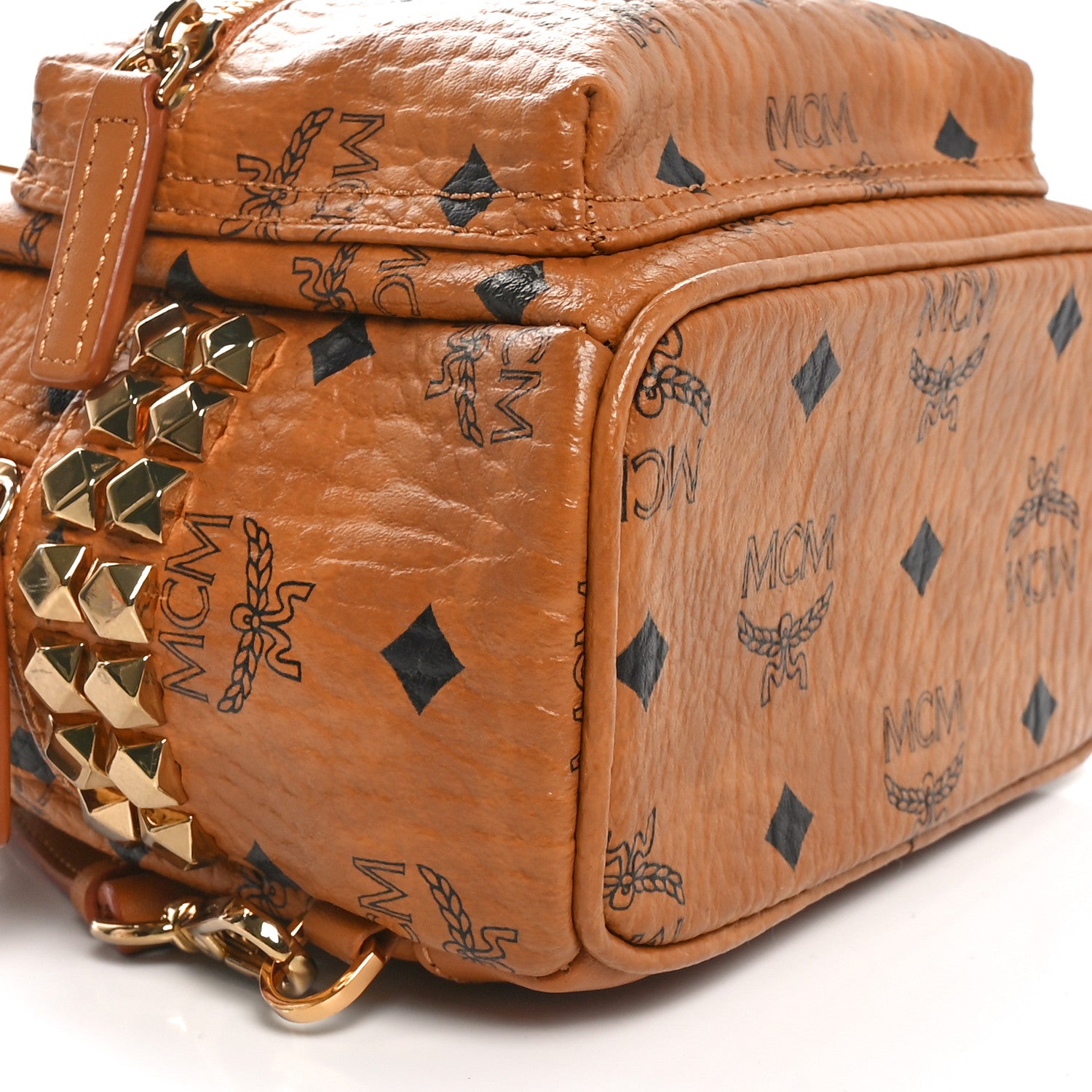 MCM Visetos Side Stud X-Mini Stark Bebe Boo Backpack Cognac 8 of 9