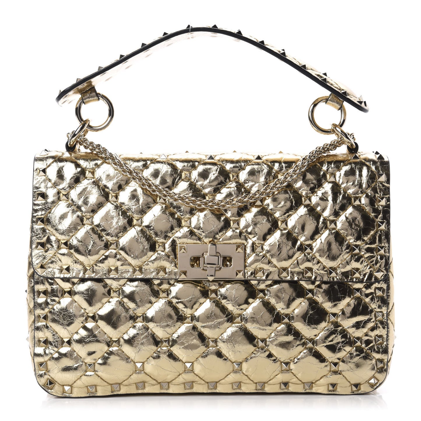 Metallic Wrinkled Lambskin Medium Rockstud Spike Shoulder Bag Mekong