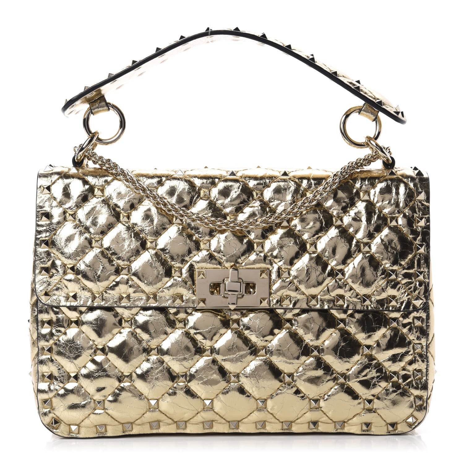 Valentino Garavani Metallic Wrinkled Lambskin Medium Rockstud Spike Shoulder Bag Mekong 1 of 9