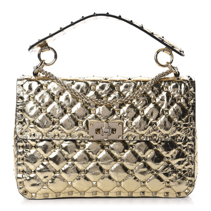 Valentino Garavani Metallic Wrinkled Lambskin Medium Rockstud Spike Shoulder Bag Mekong 1 of 9