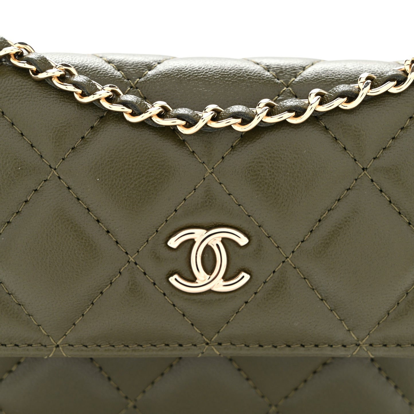 Lambskin Quilted Clutch With Chain Green