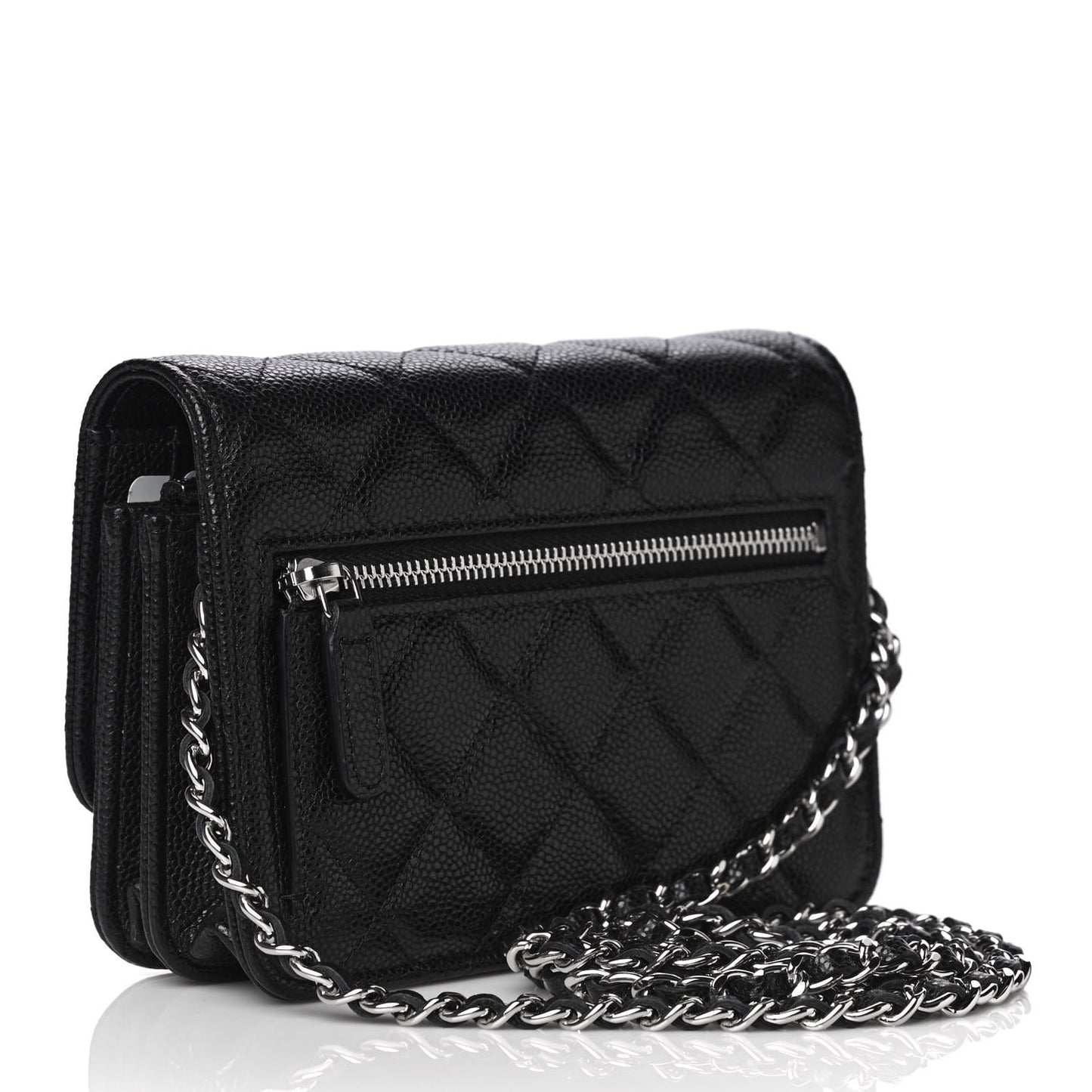 Caviar Quilted Mini Wallet On Chain WOC Black