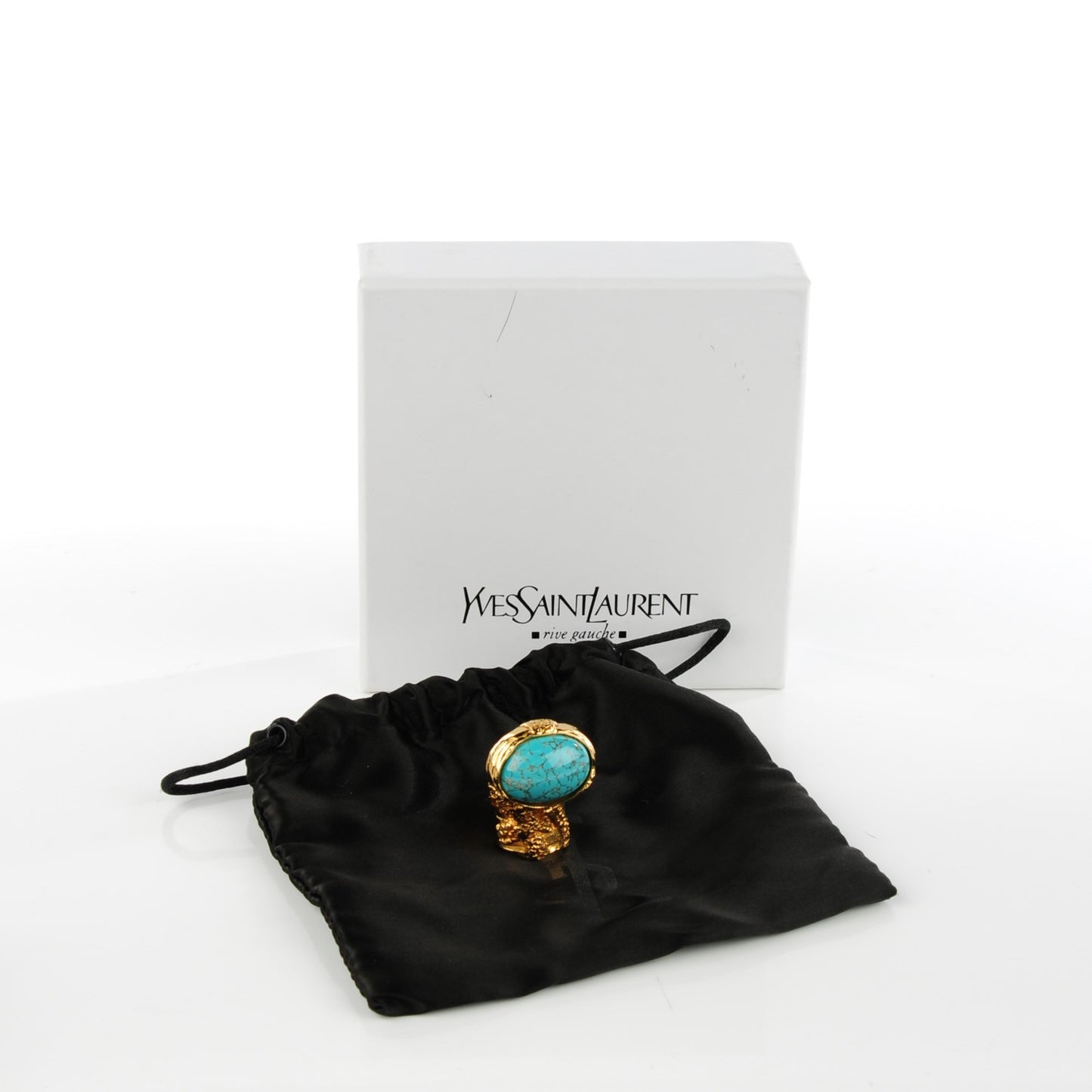 Glass Cabochon Arty Ovale Ring 5 Gold Turquoise