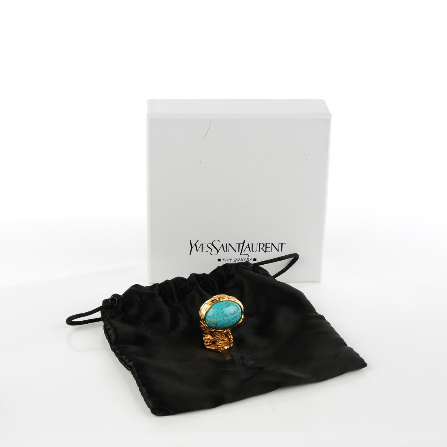 Saint Laurent Glass Cabochon Arty Ovale Ring 5 Gold Turquoise 4 of 5