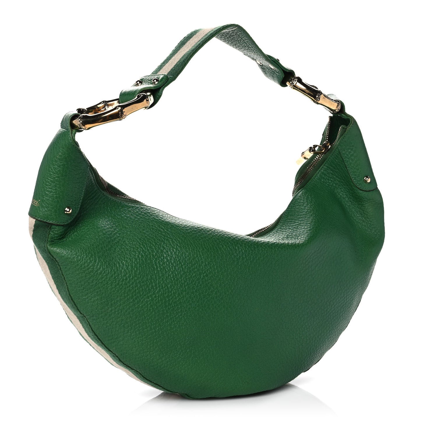 Calfskin Half Moon Bamboo Ring Hobo Green