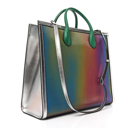 Gucci Laminated Textured Dollar Calfskin Good Game Interlocking G Tote Silver 3 of 10