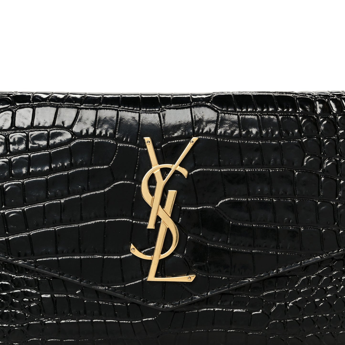 Shiny Calfskin Crocodile Embossed Monogram Uptown Wallet Black