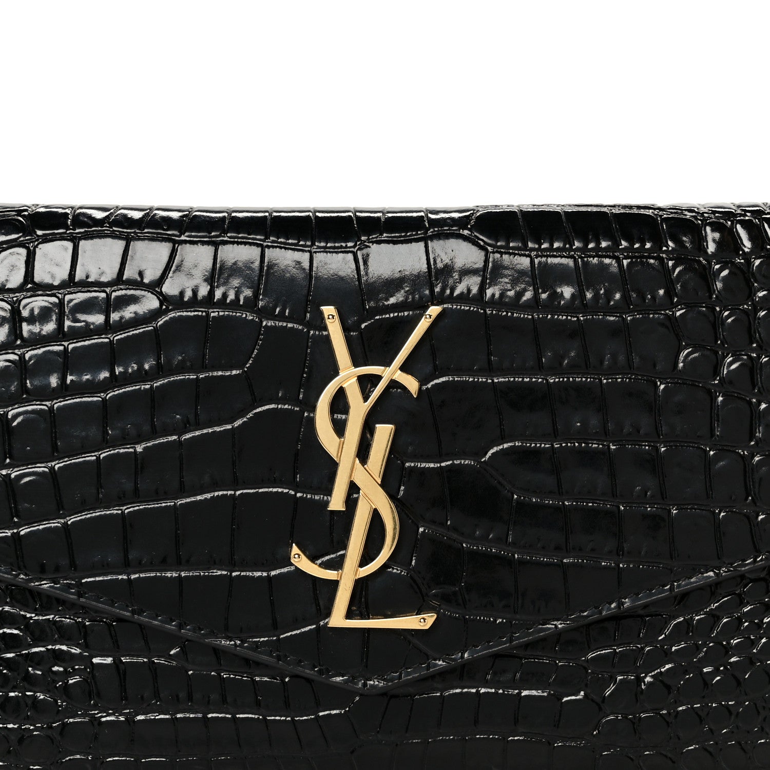 Saint Laurent Shiny Calfskin Crocodile Embossed Monogram Uptown Wallet Black 9 of 9