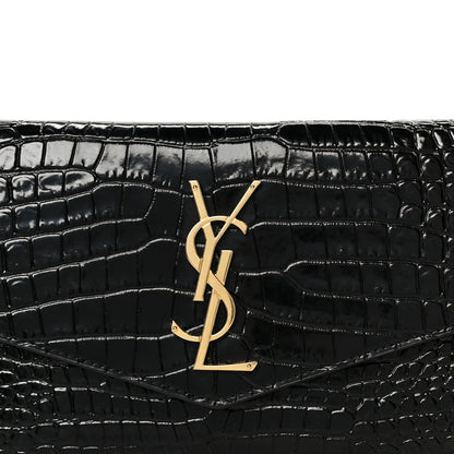 Saint Laurent Shiny Calfskin Crocodile Embossed Monogram Uptown Wallet Black 9 of 9