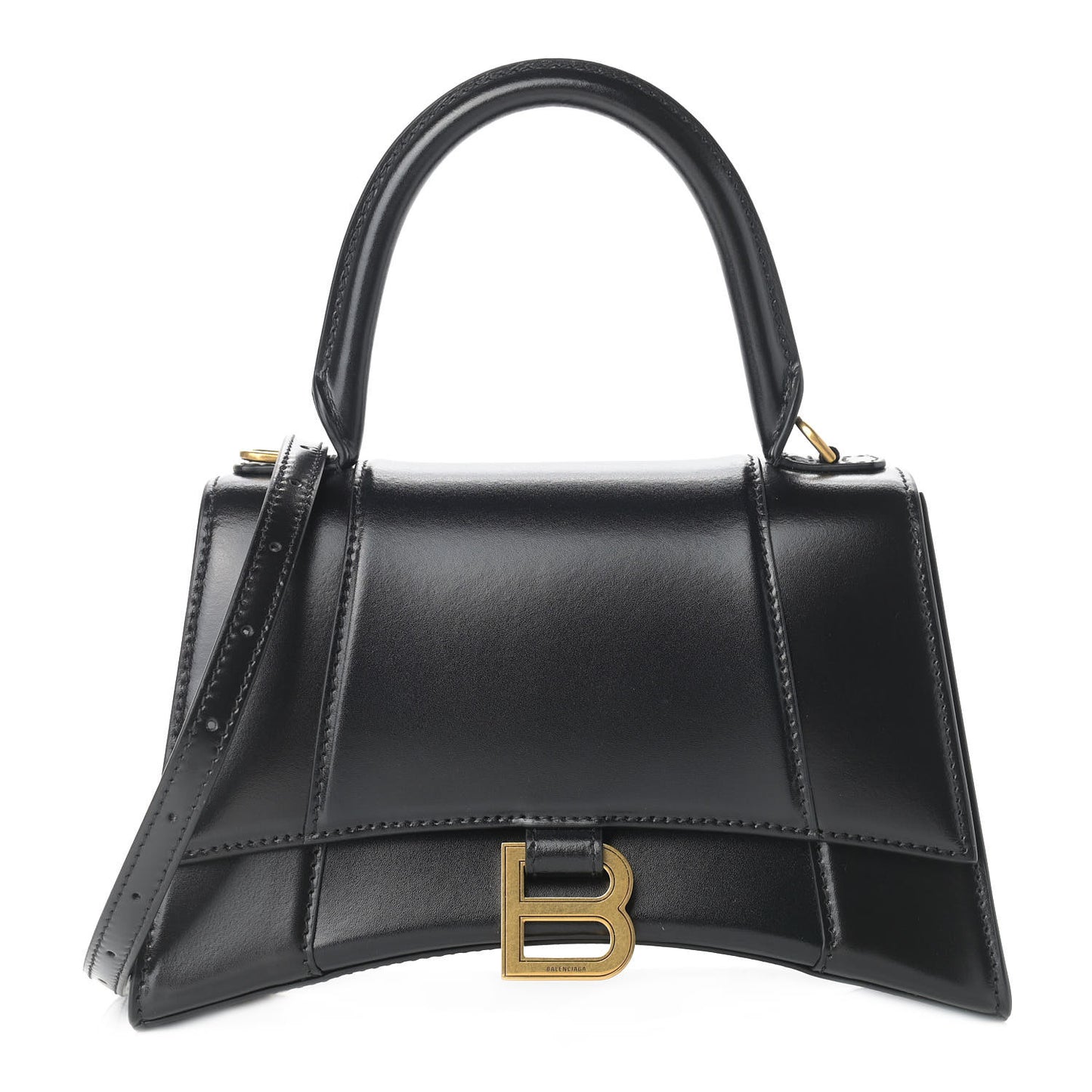 Shiny Box Calfskin Small Hourglass Top Handle Bag Black
