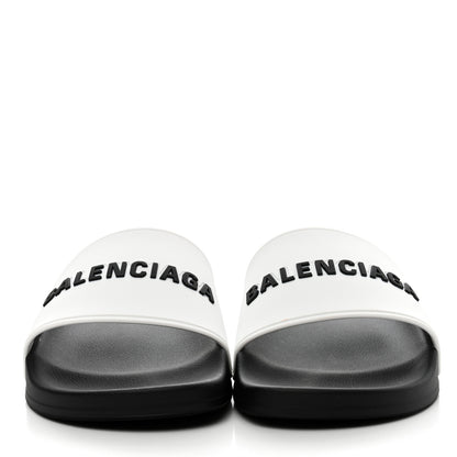 Balenciaga Rubber Womens Logo Pool Slide Sandals 39 Black White 2 of 6