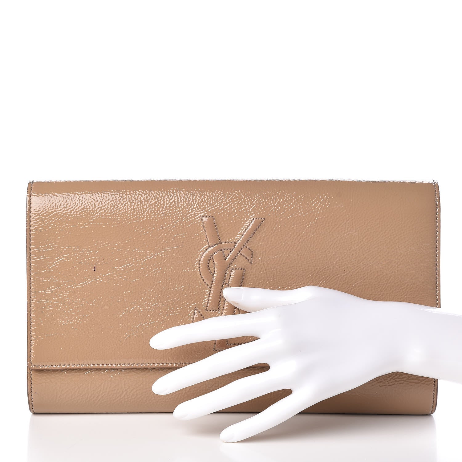 Saint Laurent Textured Patent Calfskin Monogram Large Belle De Jour Clutch Beige 2 of 12
