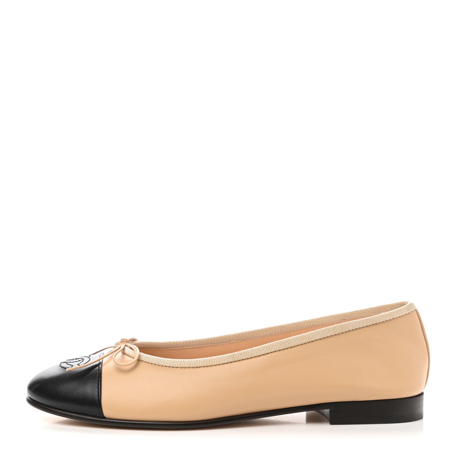 Chanel Lambskin Cap Toe CC Ballerina Flats 38.5 Beige Black 1 of 9