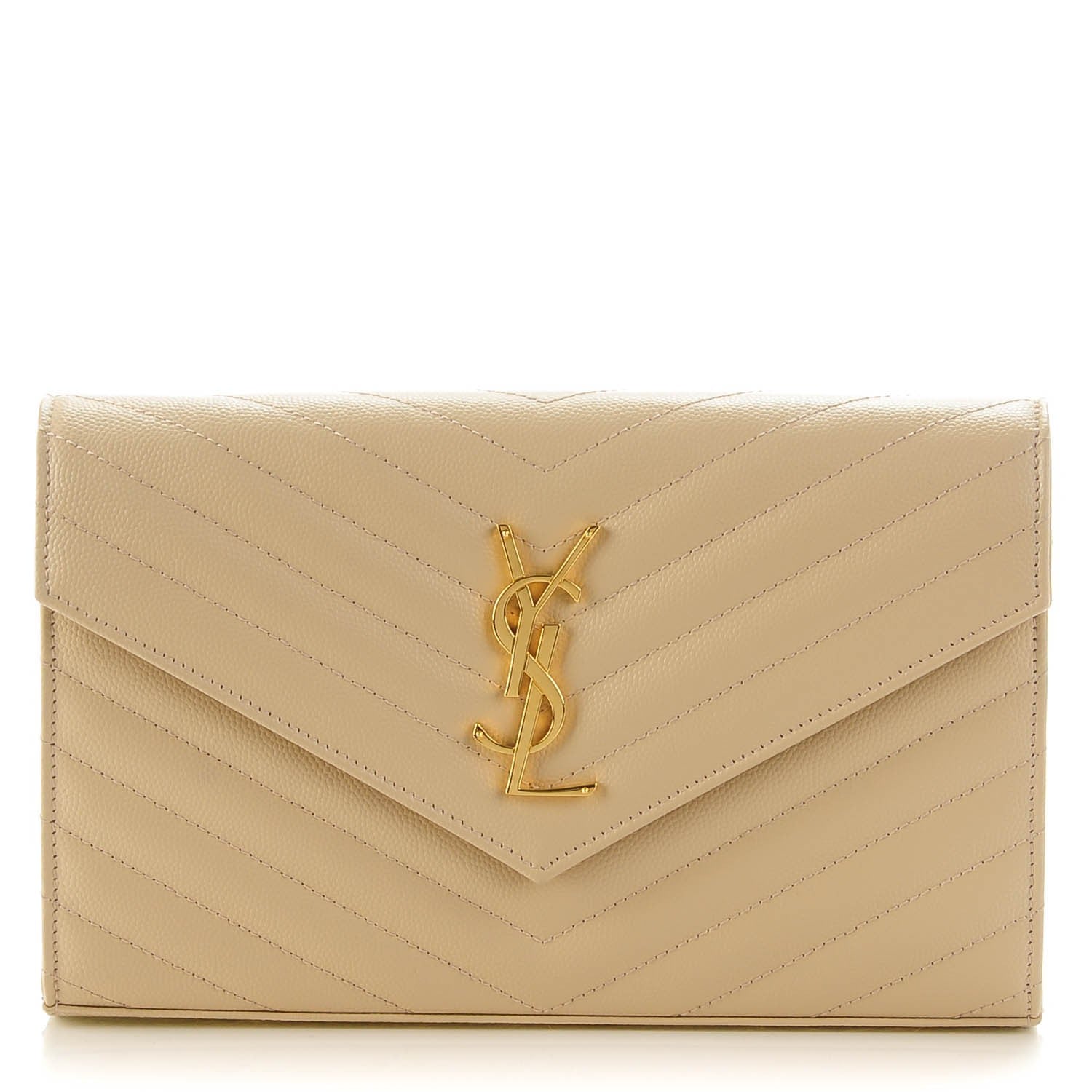 Saint Laurent Grain De Poudre Matelasse Chevron Monogram Chain Wallet Nude Powder 1 of 7