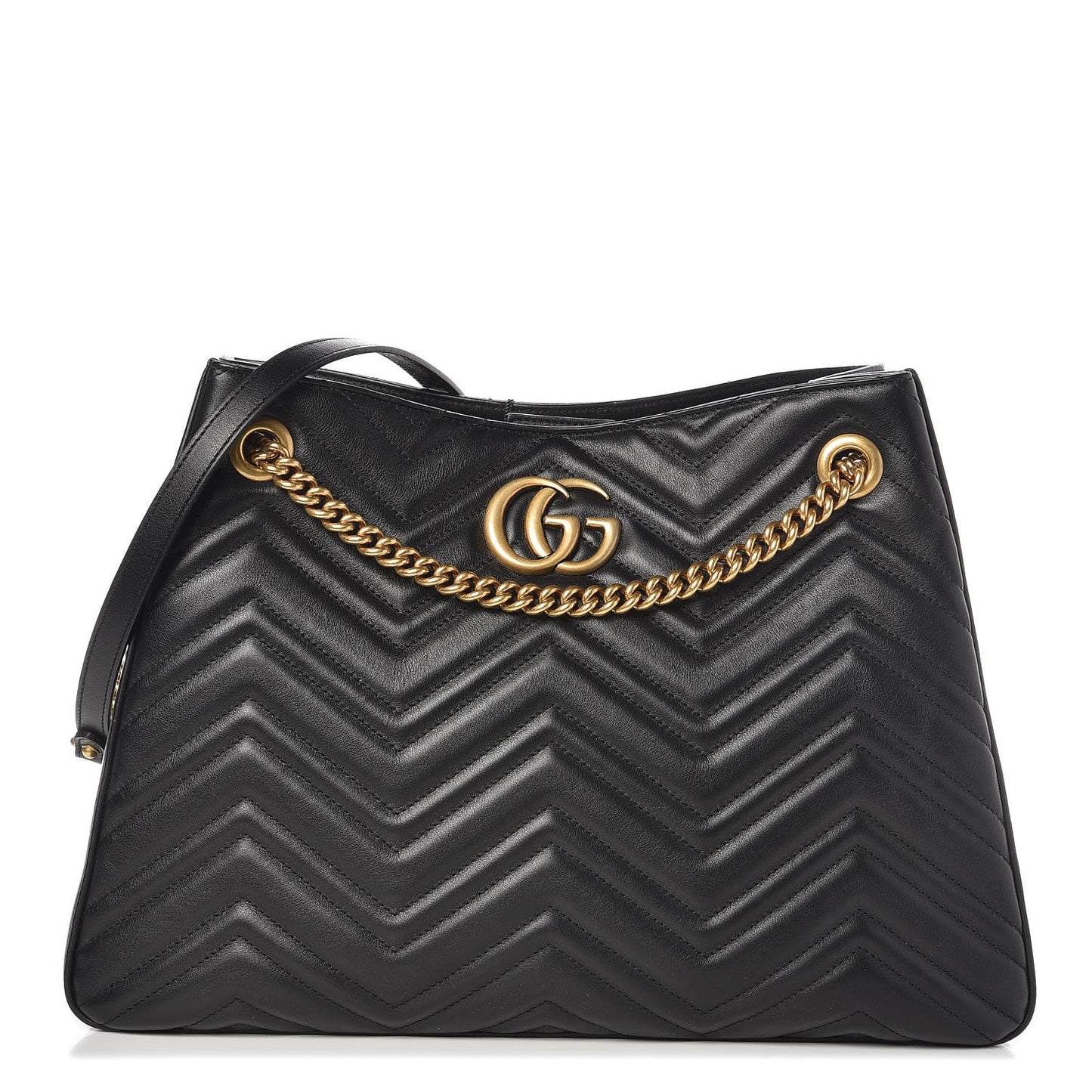 Calfskin Matelasse Medium GG Marmont Shoulder Tote Bag Black