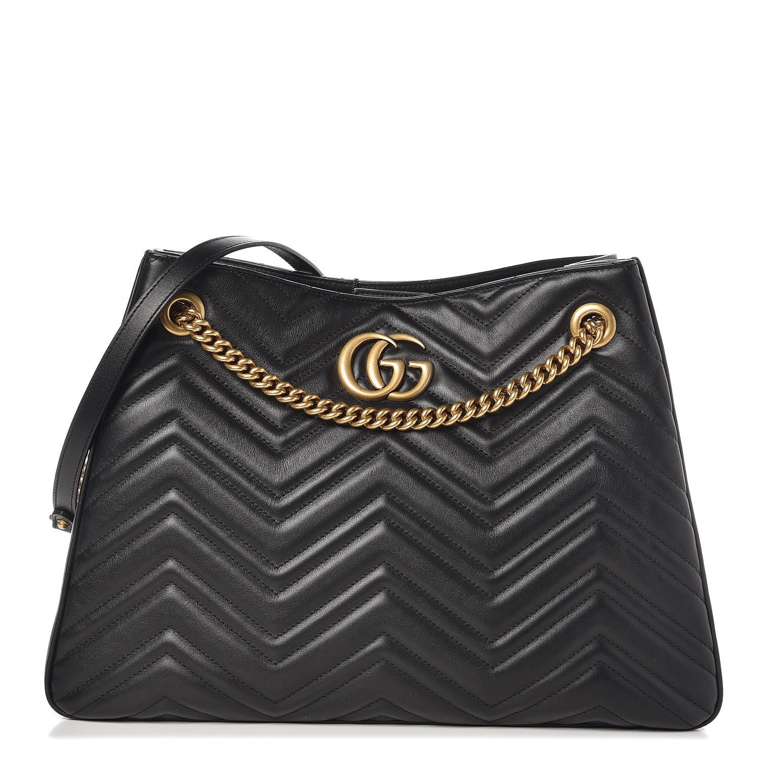 Gucci Calfskin Matelasse Medium GG Marmont Shoulder Tote Bag Black 1 of 7
