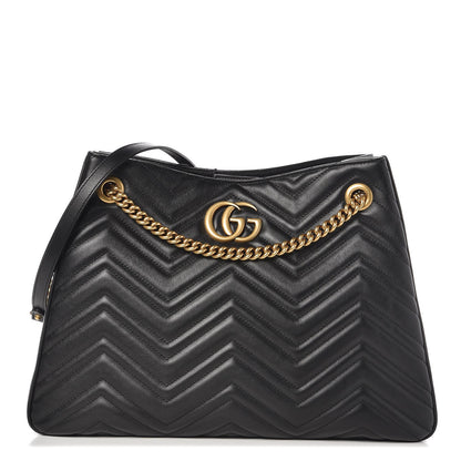 Gucci Calfskin Matelasse Medium GG Marmont Shoulder Tote Bag Black 1 of 7