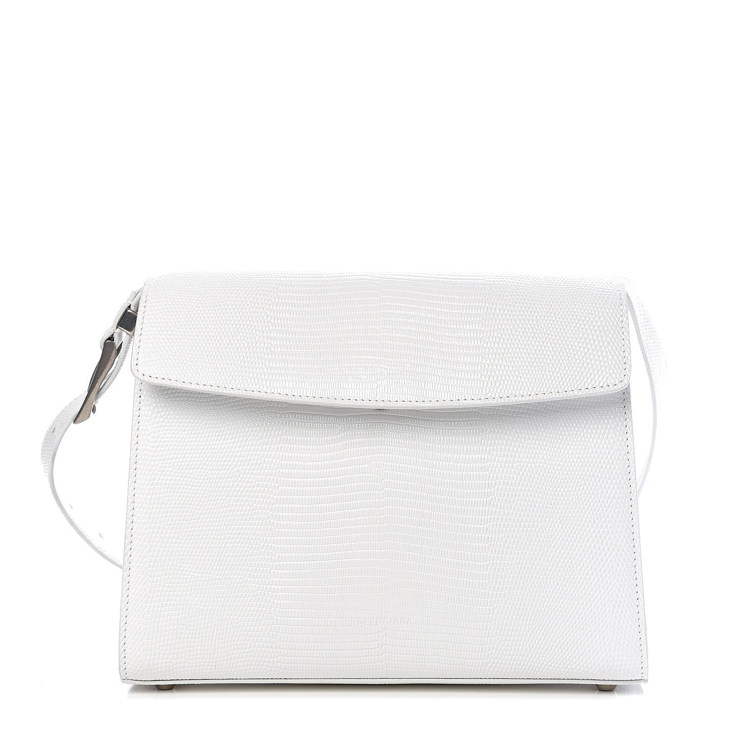 Patent Calfskin Lizard Embossed Medium Ghost Shoulder Bag Optic White