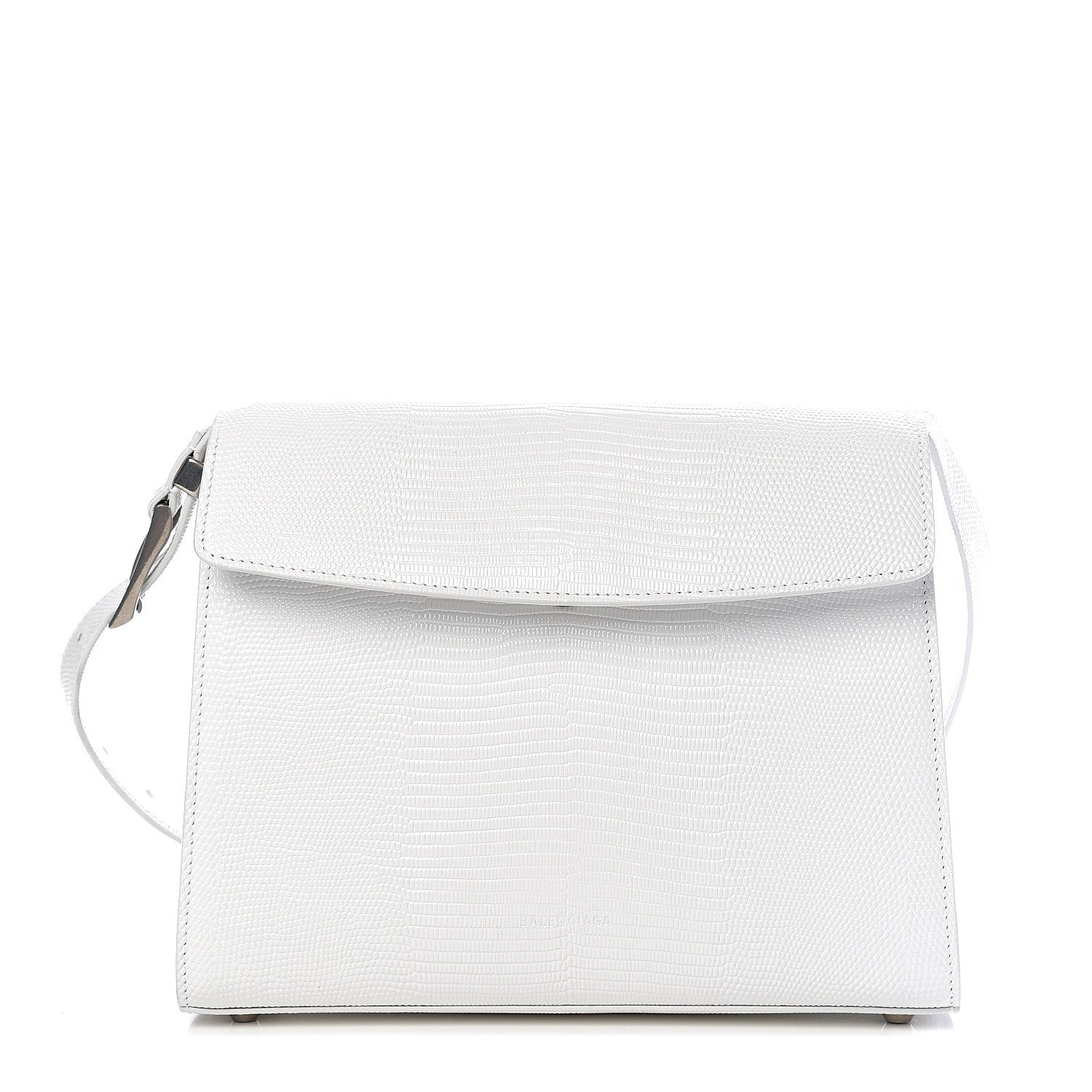 Balenciaga Patent Calfskin Lizard Embossed Medium Ghost Shoulder Bag Optic White 1 of 8