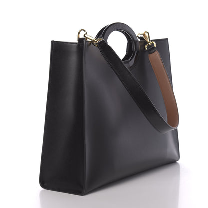 Fendi Vitello Liberty Plexiglass Stamp Patch Perforated Medium Runaway Shopper Tote Black 3 of 14
