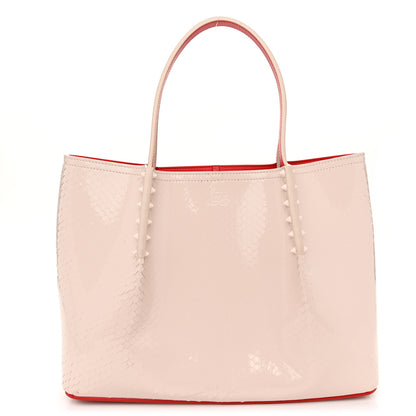 Christian Louboutin Patent Snakeskin Embossed Spiked Cabarock Shopper Tote Leche 1 of 13