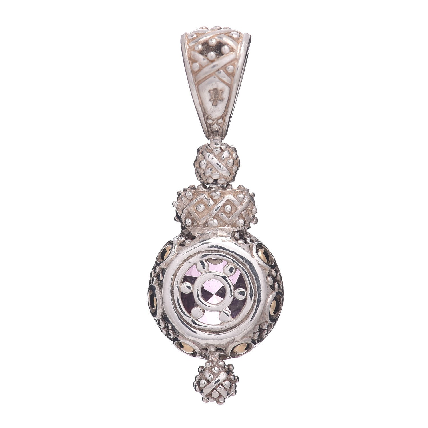John Hardy Sterling Silver 18K Yellow Gold Pink Topaz Diamond Batu Sari Pendant 3 of 4