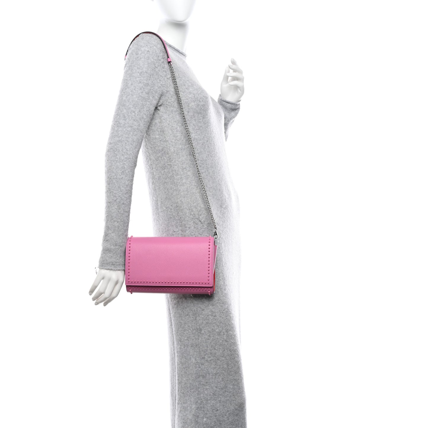 Grained Calfskin Spikes Paloma Clutch Pink
