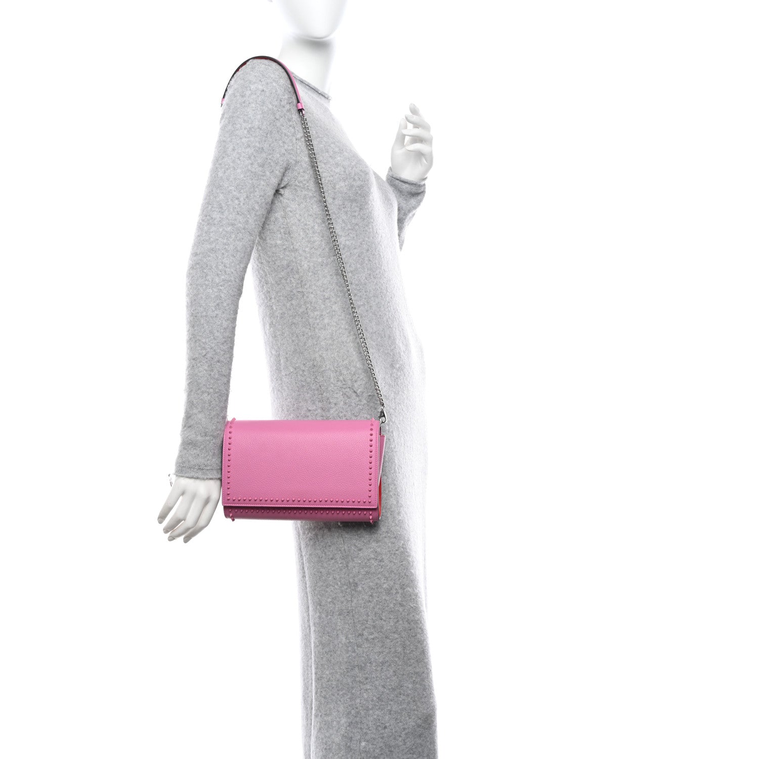 Christian Louboutin Grained Calfskin Spikes Paloma Clutch Pink 1 of 10