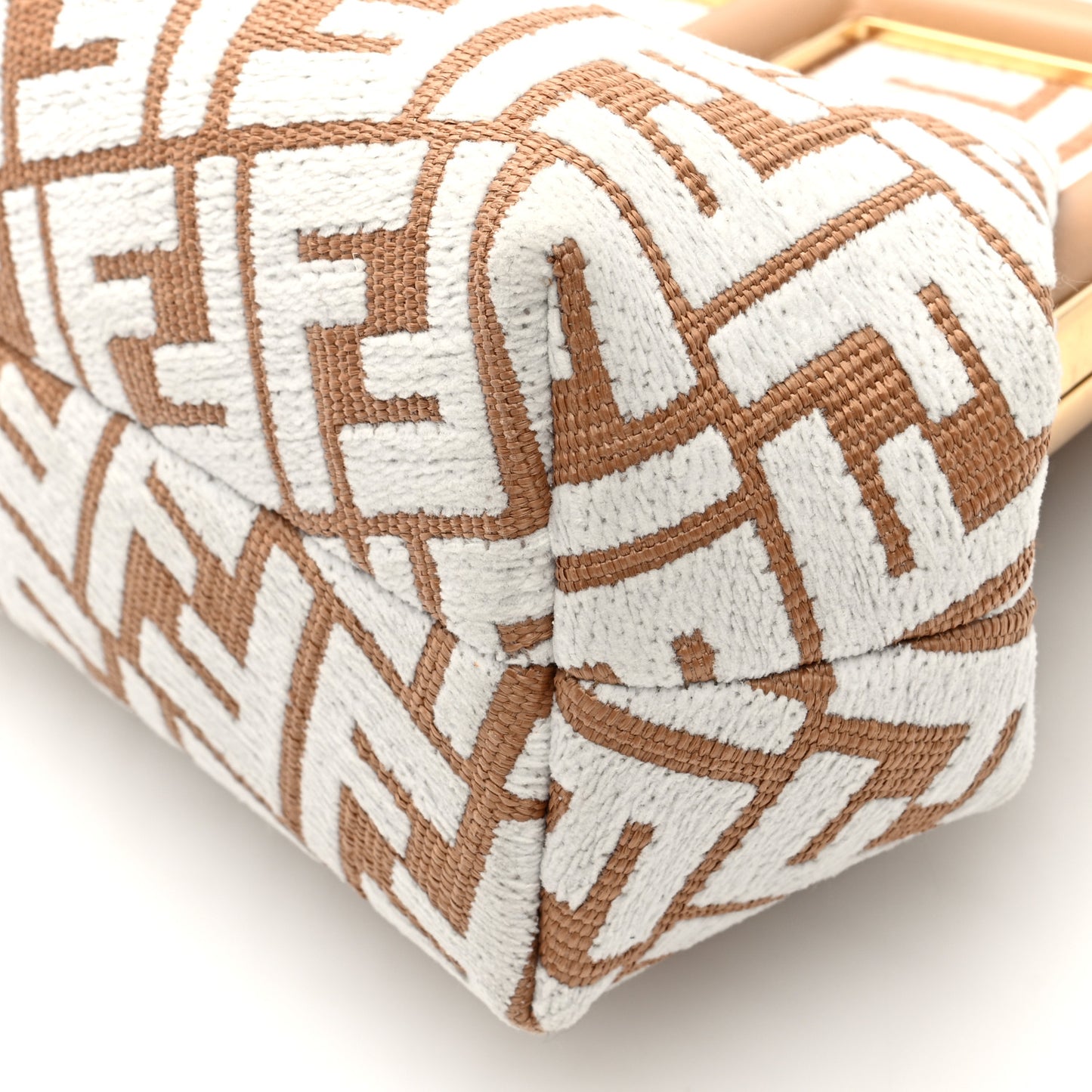 Raffia Chenille Shiny Nappa FF 1974 Small Fendi First Natural White Miele Scuro