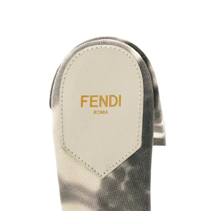 Fendi Canvas Floral Print Logo Mid-Heel Slide Sandals 39 Black White 8 of 10