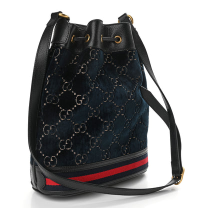 Gucci Velvet GG Monogram Web Bucket Bag Blue Beige 3 of 10