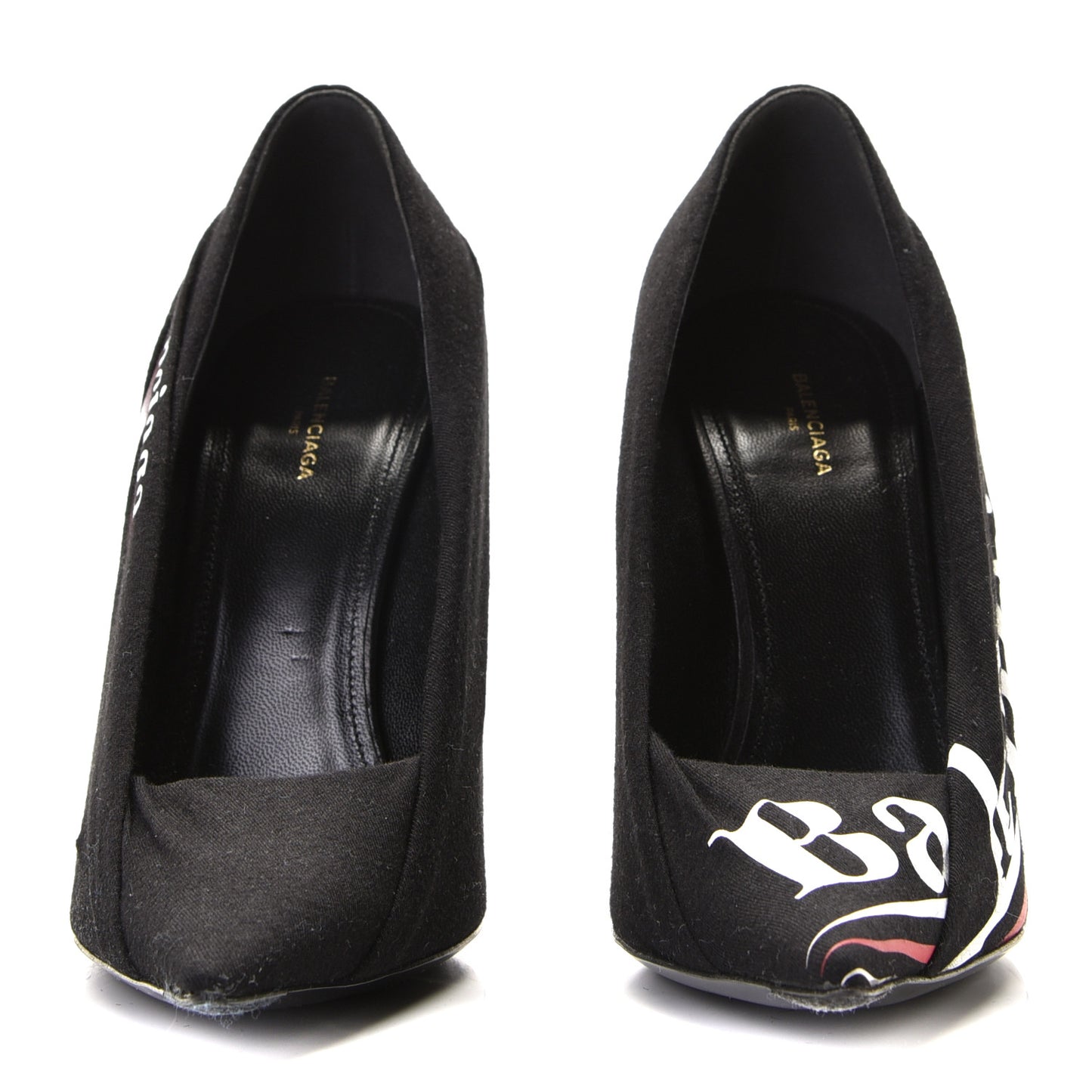 Jersey Crepe Political Campaign Logo Knife 115 Pointed Pumps 38 Black White Rouge
